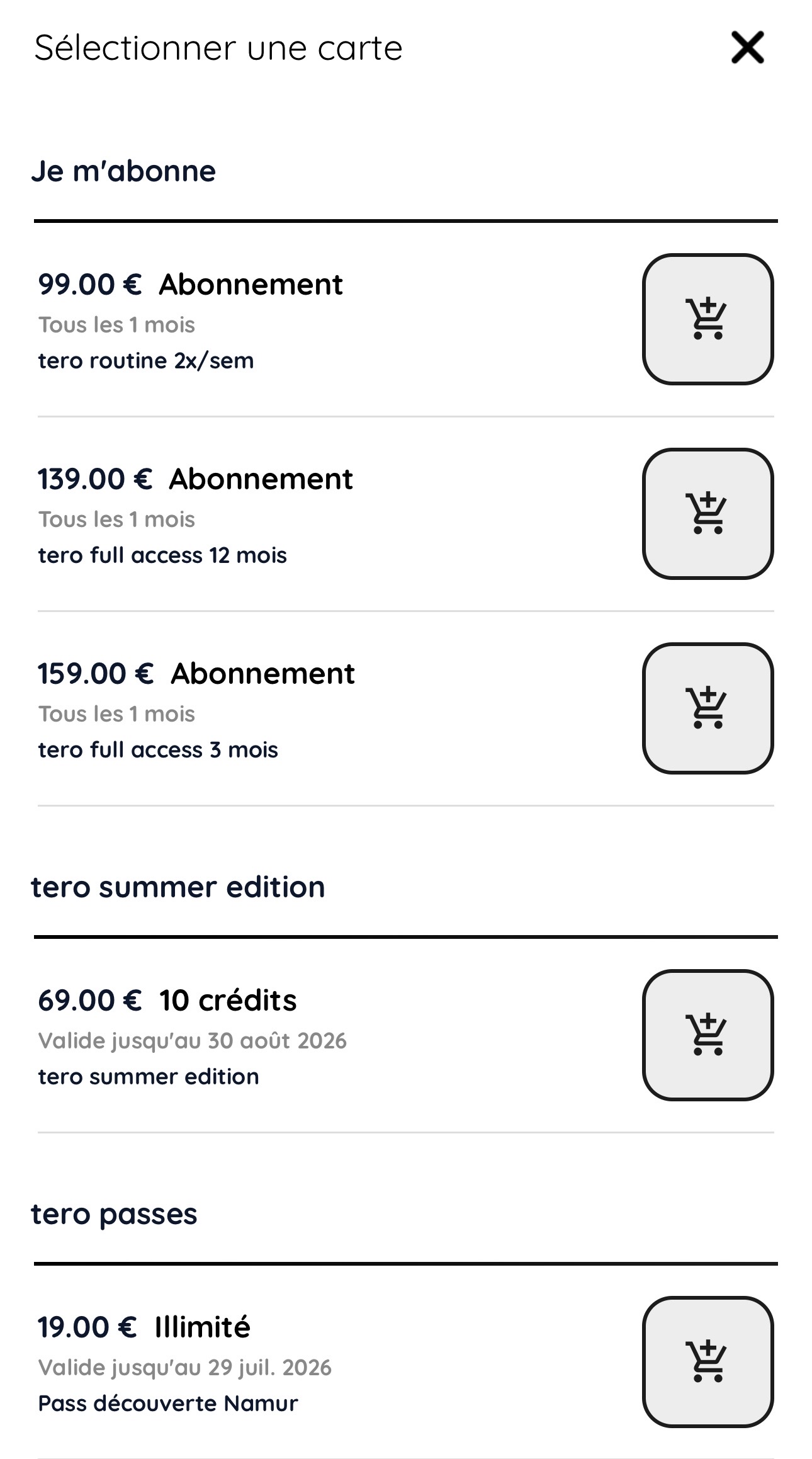 Choisir une carte de cours